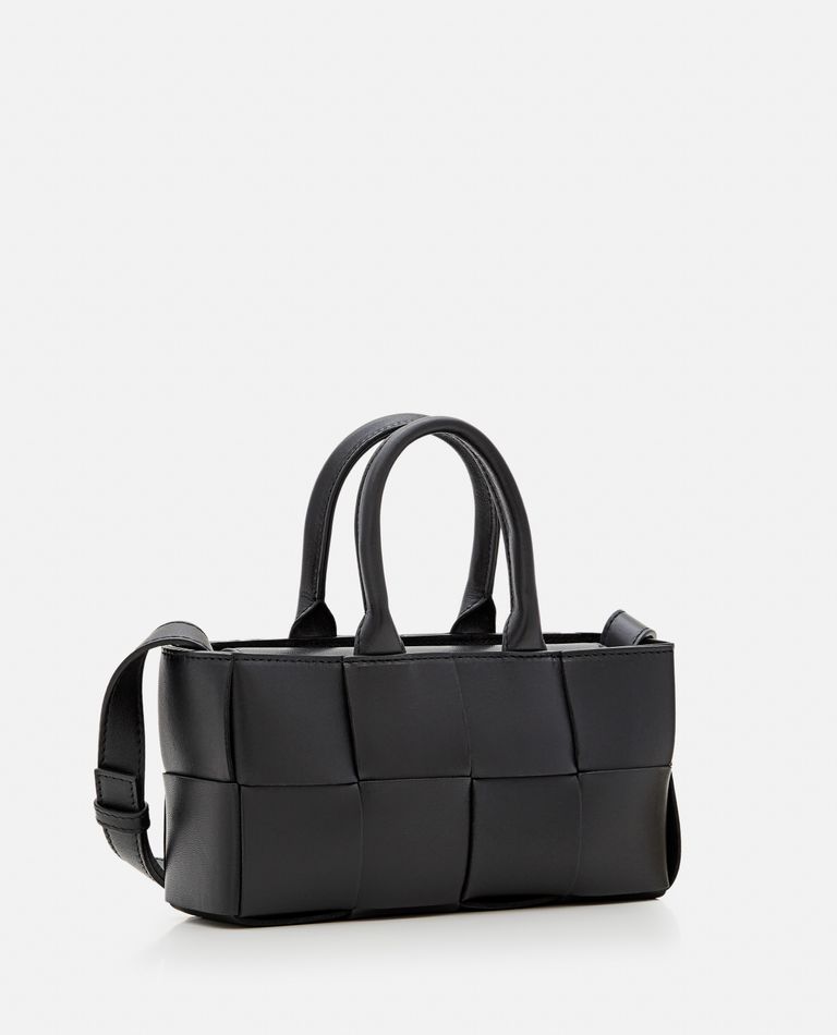 Shop Bottega Veneta East West Mini Arco Leather Tote Bag In Black