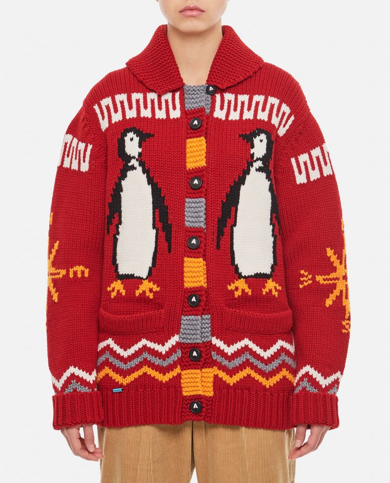 Alanui For The Love Of Pengui Knit Hoodie In Red