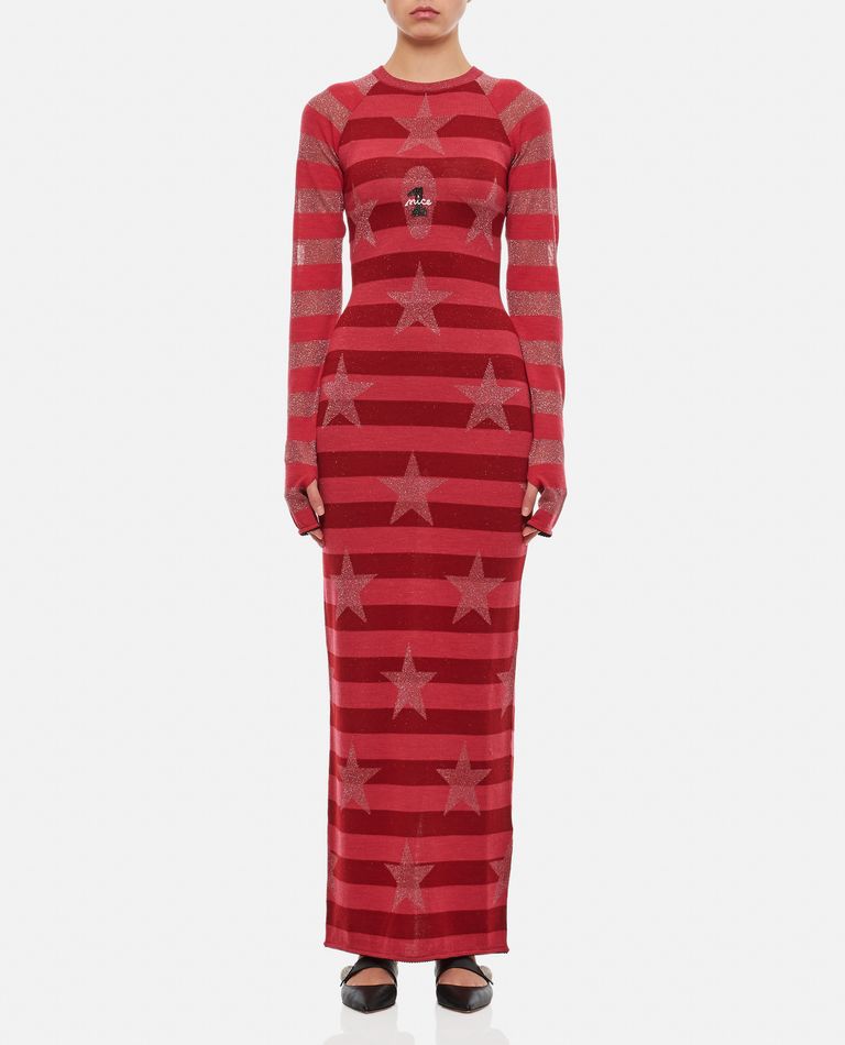 Cormio Knit Embroidered Long Dress In Red