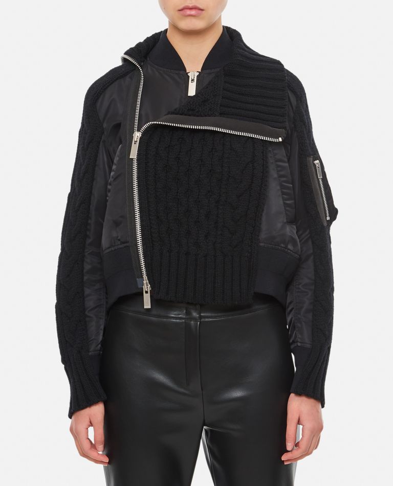 Sacai Nylon Twill And Knitted Blouson Jacket In Black