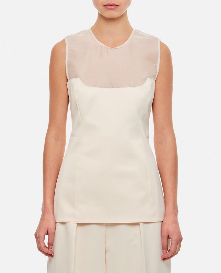Khaite Sasmo Sleeveless Crepe And Mesh Top In White