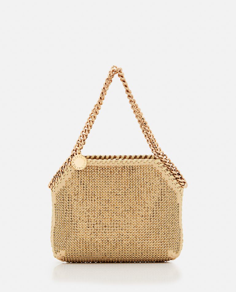Shop Stella Mccartney Mini All Over Crystals Shoulder Bag In Gold