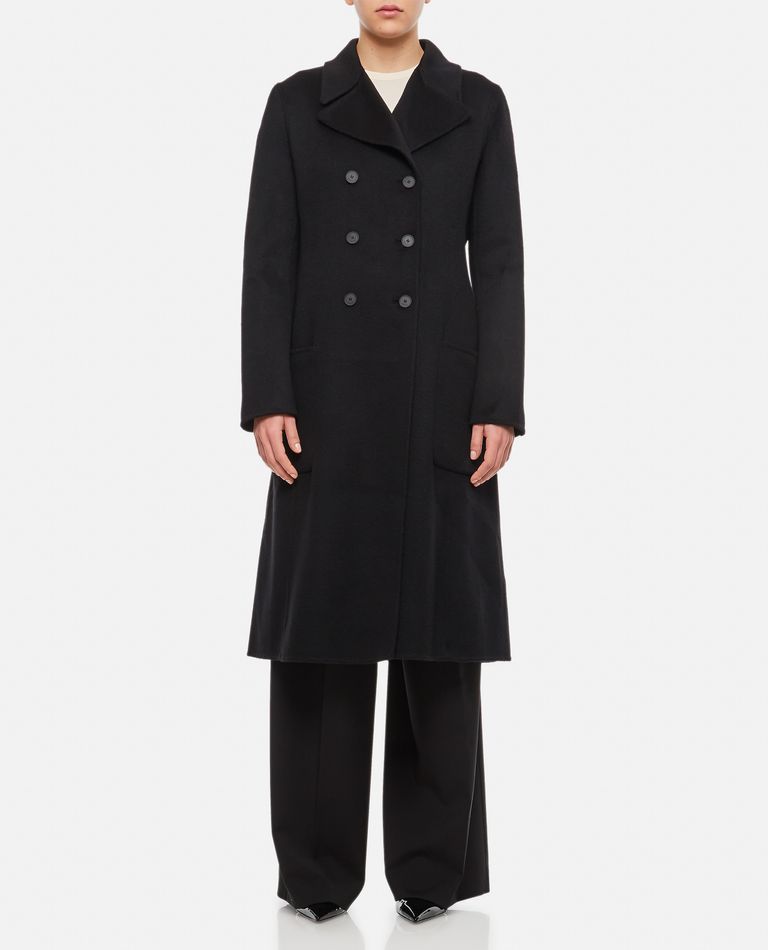 Lanvin Double Breasted Mid Length Cashmere Coat In Black