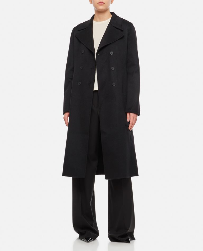 Shop Lanvin Double Breasted Mid Length Cashmere Coat In Black