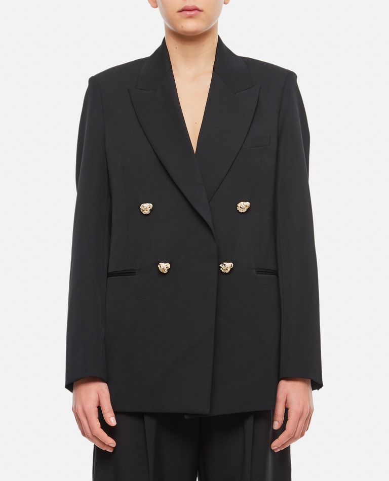 Shop Lanvin Double Breasted Tailored Wool Jacket In Black