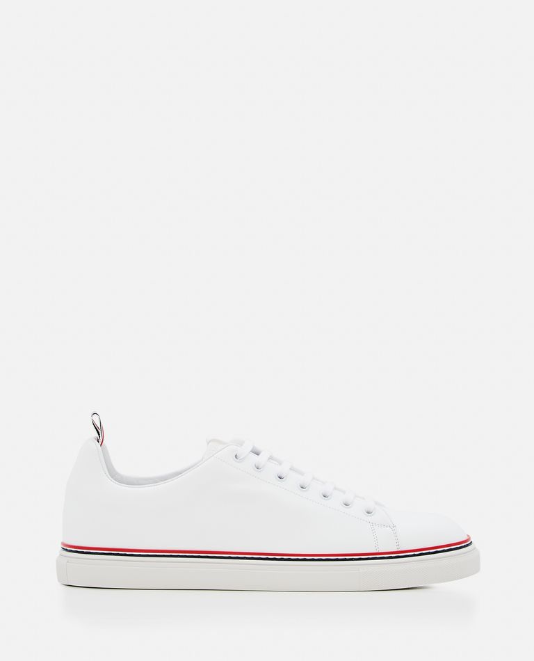 Shop Thom Browne Calf Leather Tennis Shoes In White