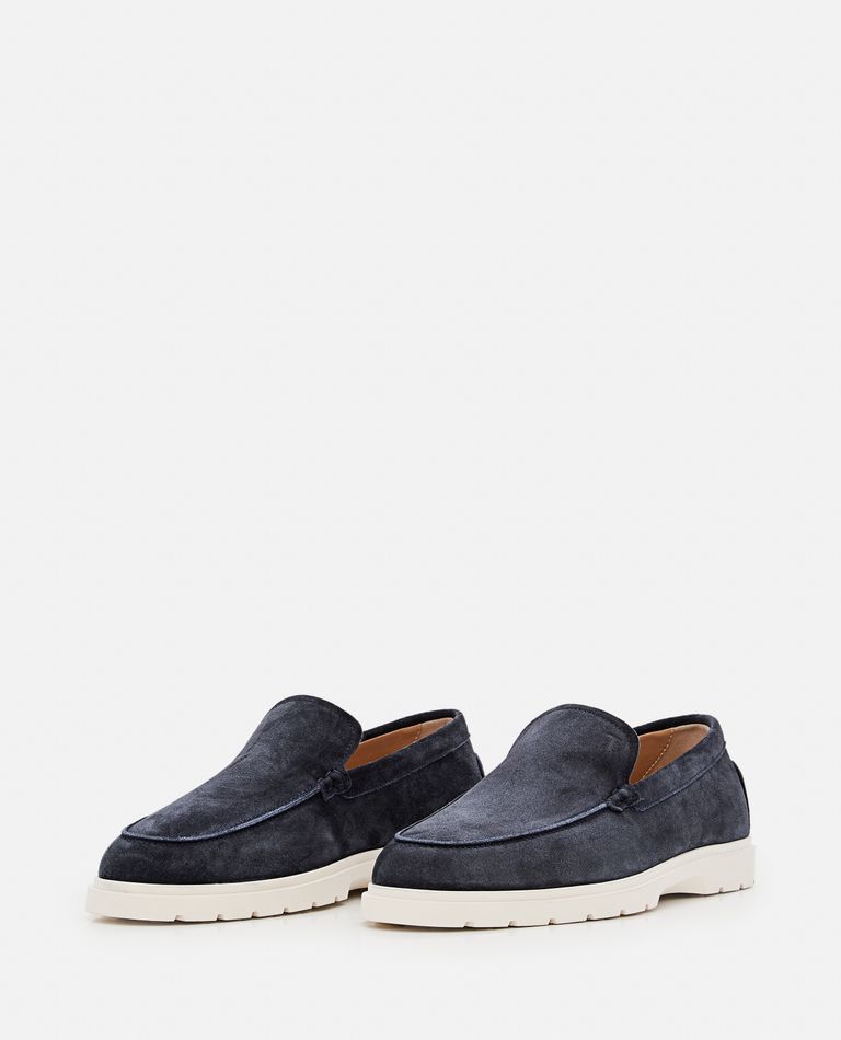 Tod's Blue Suede Moccasin With White Rubber Sole In Blue