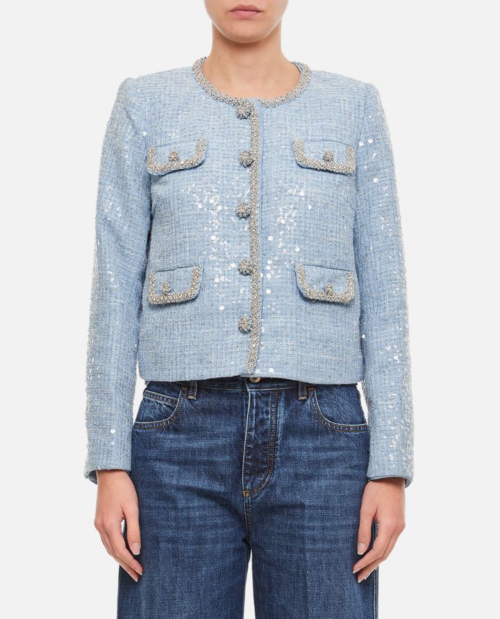 Self-Portrait - BLUE SEQUIN BOUCLE JACKET_1