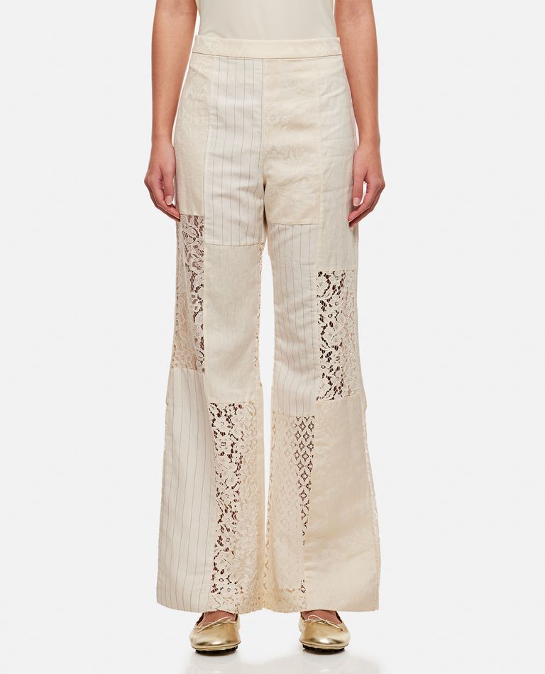 Zimmermann Patchwork Lace-paneled Linen And Silk-blend Jacquard Wide-leg Pants In White