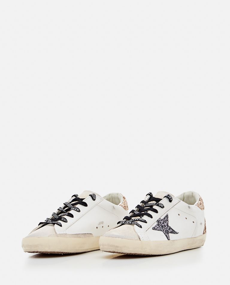 Golden Goose Super Star Leather And Glitter Sneakers In White