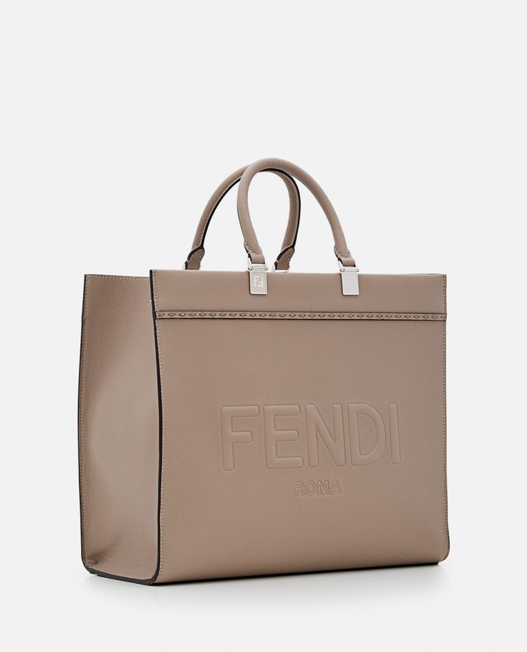 Shop Fendi Leather Sunshine Tote Bag In Beige