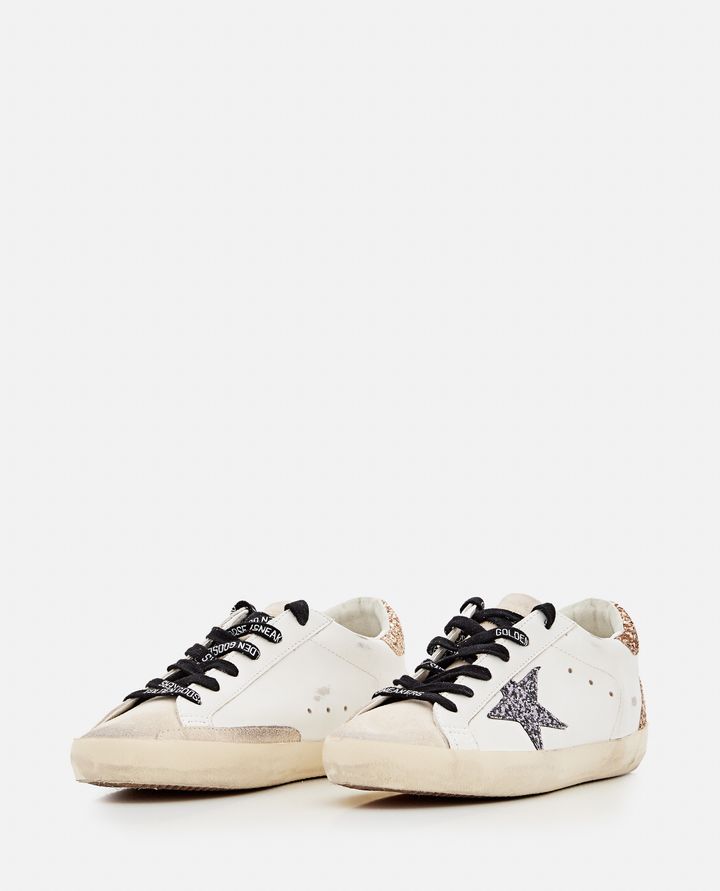 Golden Goose - SUPER STAR LEATHER AND GLITTER SNEAKERS_4