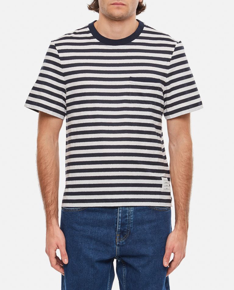 Thom Browne  ,  Linen Striped Pocket T-shirt  ,  Blue 1