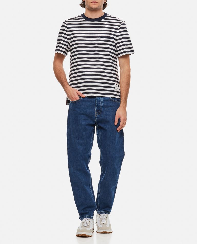 Thom Browne  ,  Linen Striped Pocket T-shirt  ,  Blue 1