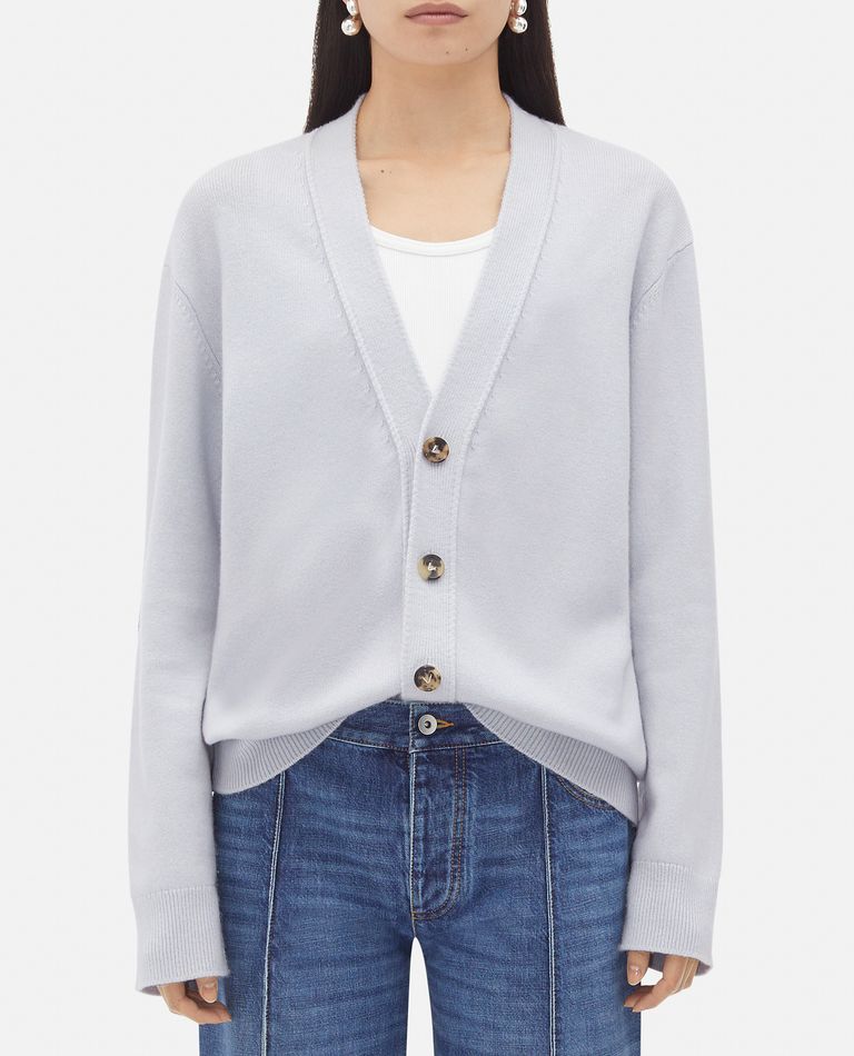 Bottega Veneta Classic Cashmere Cardigan With Intrec Patches In Grey