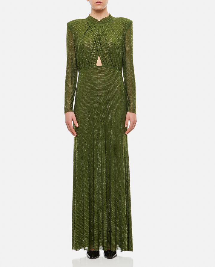 Self-Portrait - OLIVE GREEN RHINESTONE MAXI DRESS_1