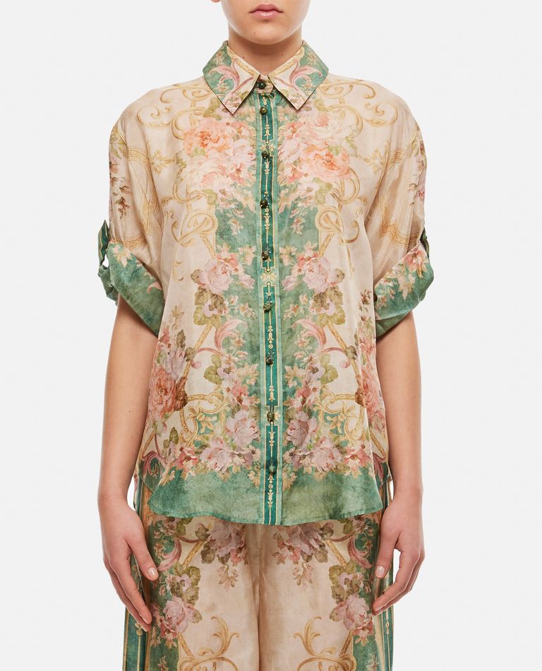 Zimmermann postcard 3D floral Mock Neck white ivory blouse