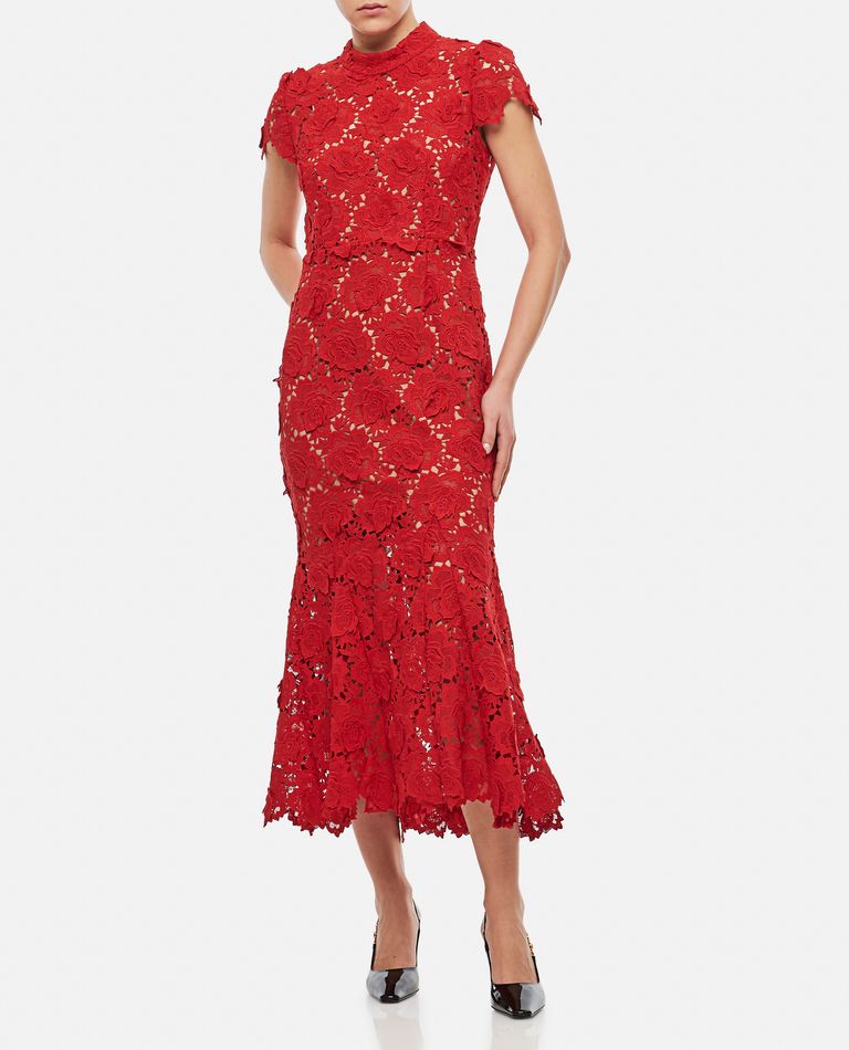Self-Portrait  ,  Red Flower Lace Midi Dress  ,  Red 10