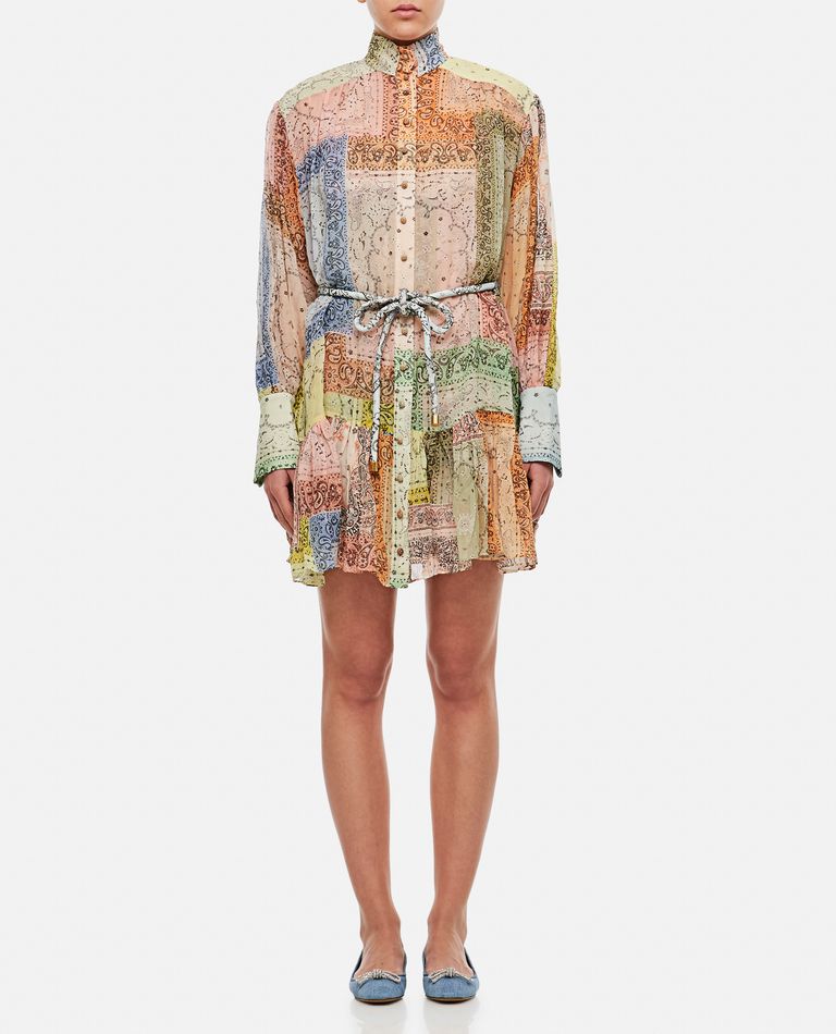 Zimmermann Matchmaker Lantern Belted Printed Cotton And Silk-blend Voile Mini Dress In Multi