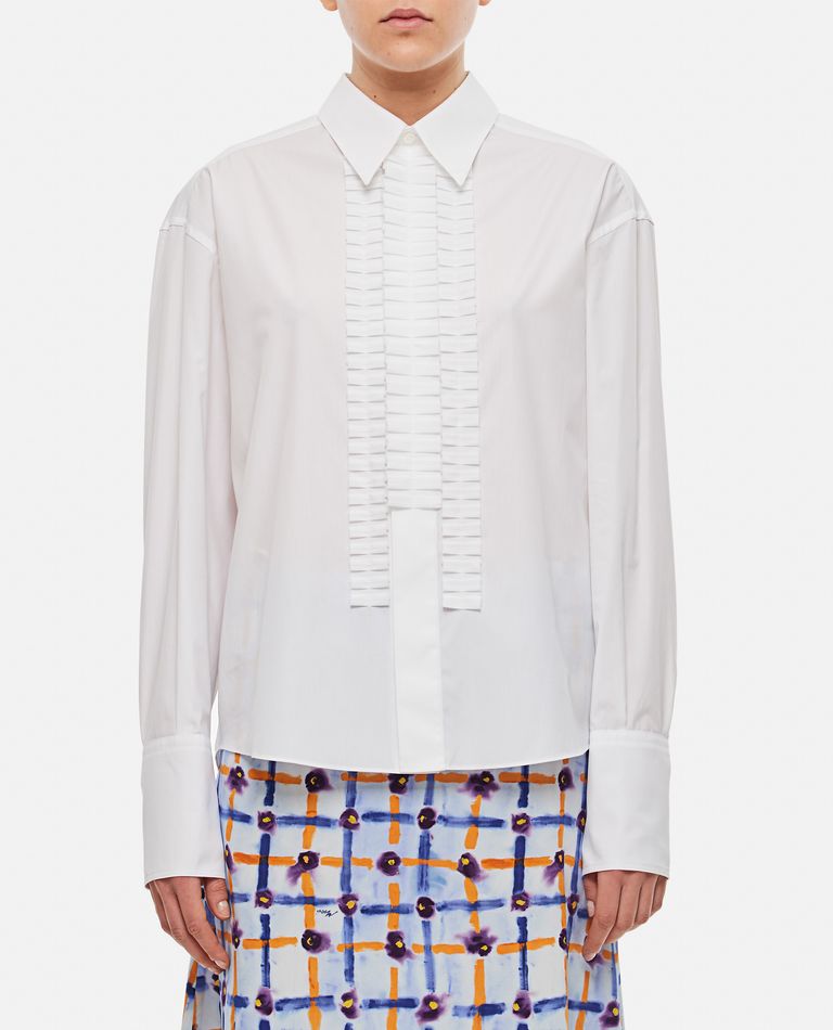 Marni Long Sleeve Shirt W/ Front Pleated Detail In White