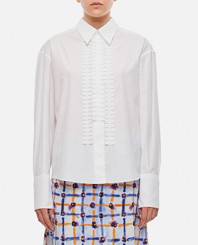 Marni Collared Neck Long Sleeves Ruffle Detail In White