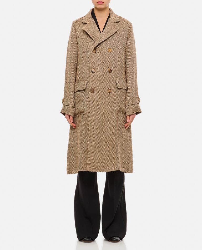 Ralph Lauren Double-breasted Linen Coat In Brown
