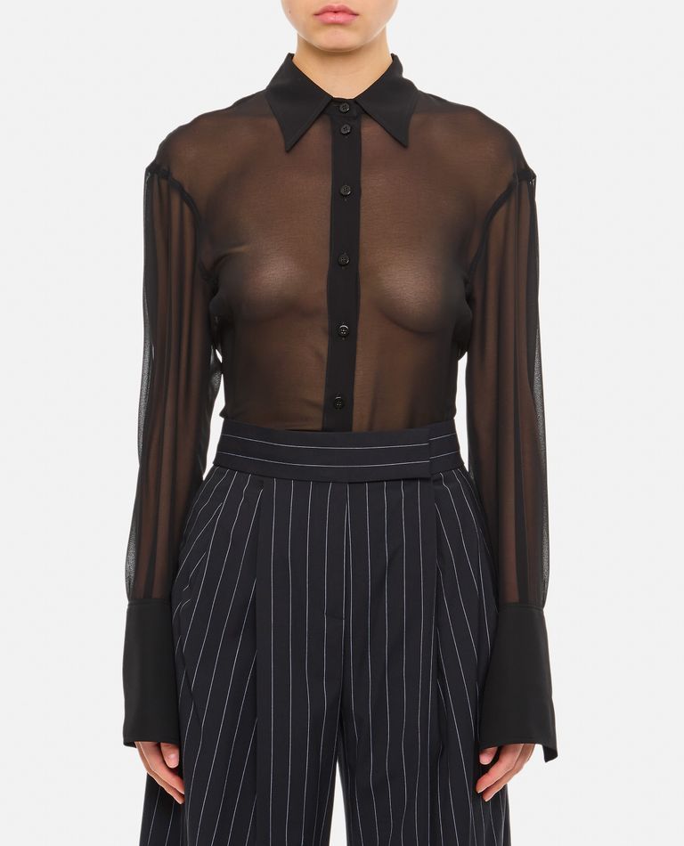 Attico Lily Georgette Fitted Shirt In Black