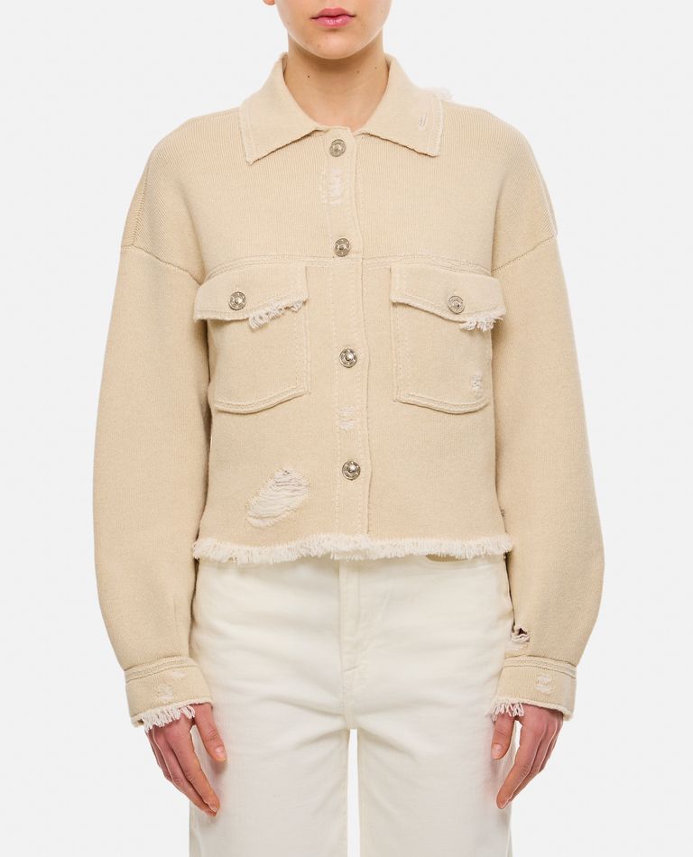 Barrie  ,  Front Buttoned Distressed Jacket  ,  White M-L