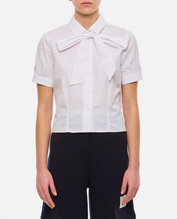 Thom Browne - SHORT SLEEVE TUCKED BLOUSE W/ BOW