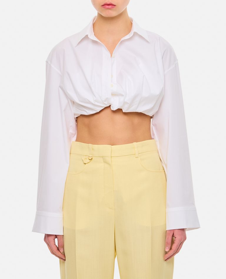 Shop Jacquemus Long Sleeve Cropped Shirt In White