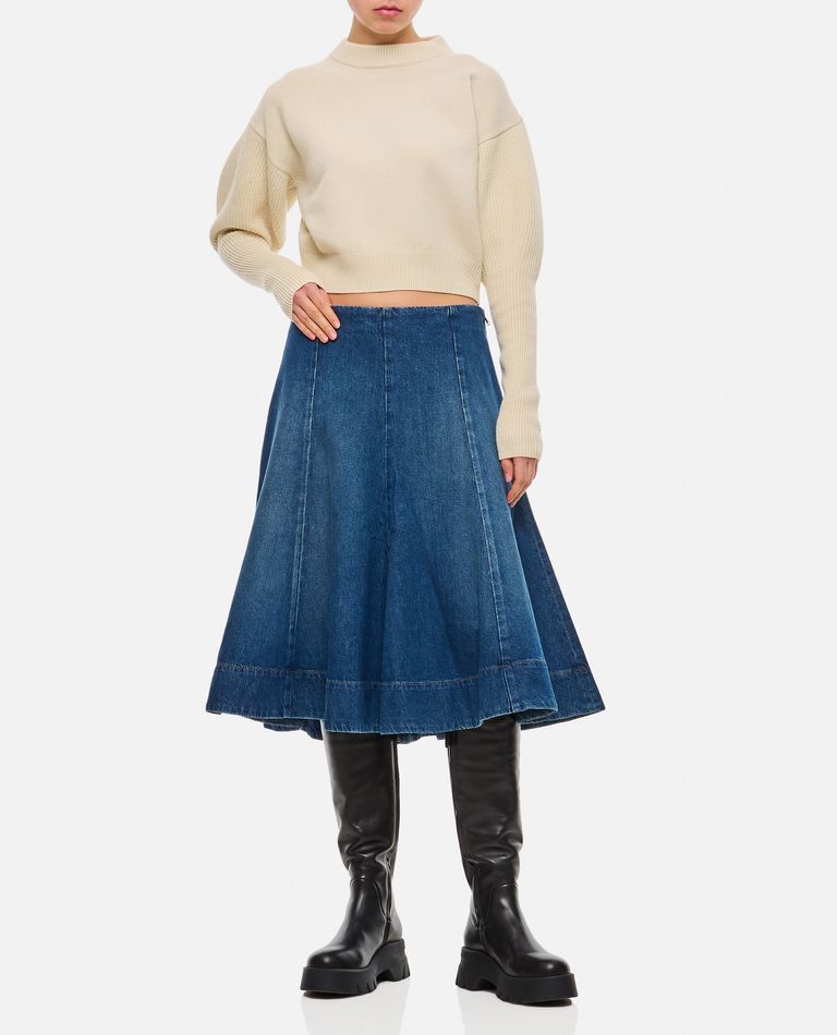 Shop Khaite Lennox Denim Skirt In Blue
