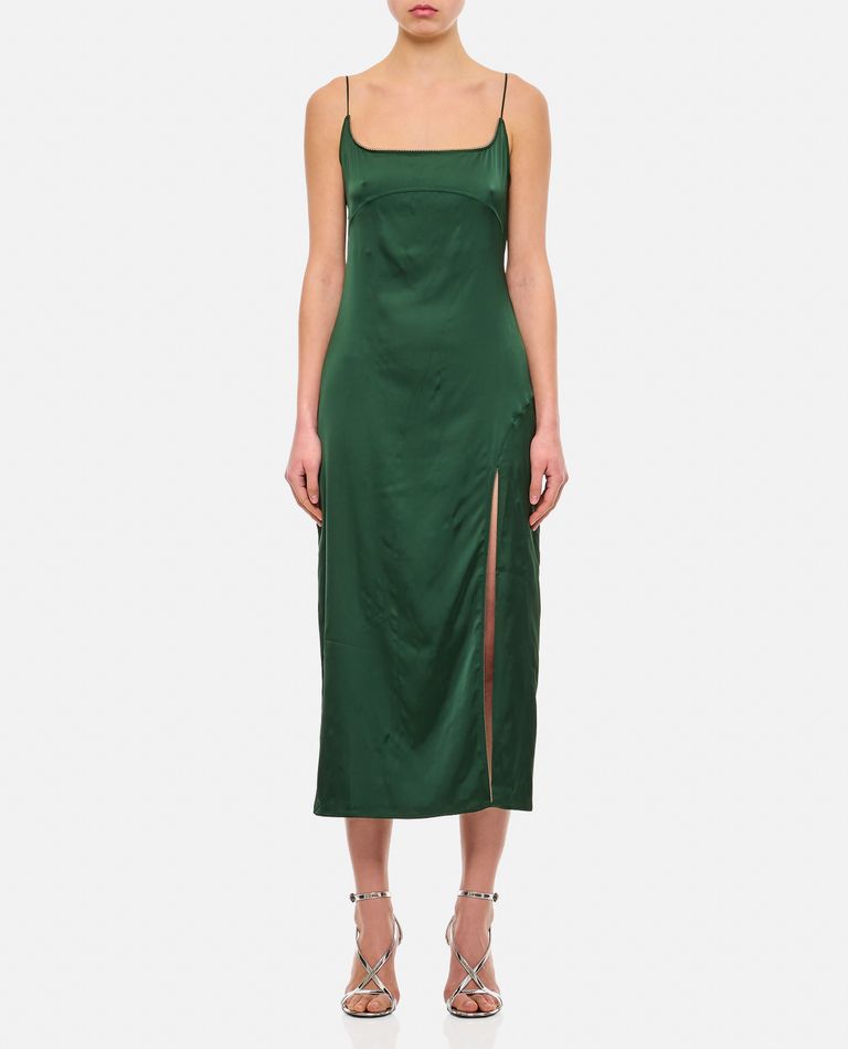 Shop Jacquemus Midi Slip Dress W/ Side Slit In Green