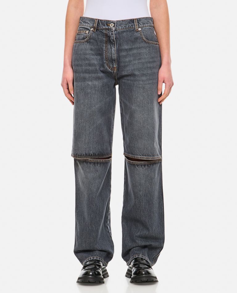 Shop Jw Anderson Cut Out Knee Bootcut Jeans In Grey
