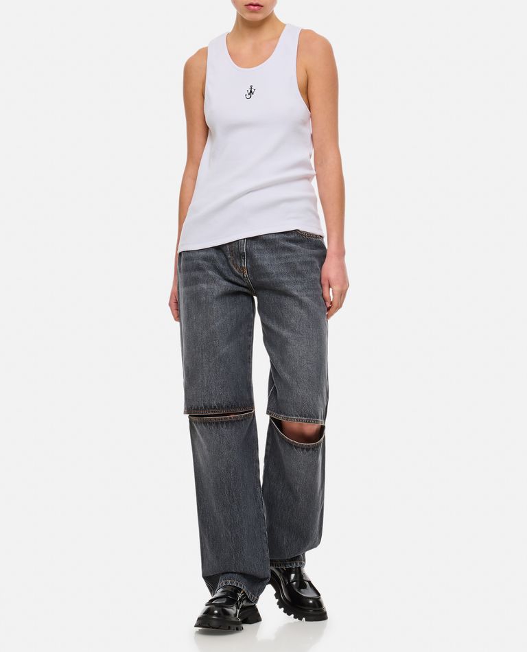 Shop Jw Anderson Cut Out Knee Bootcut Jeans In Grey