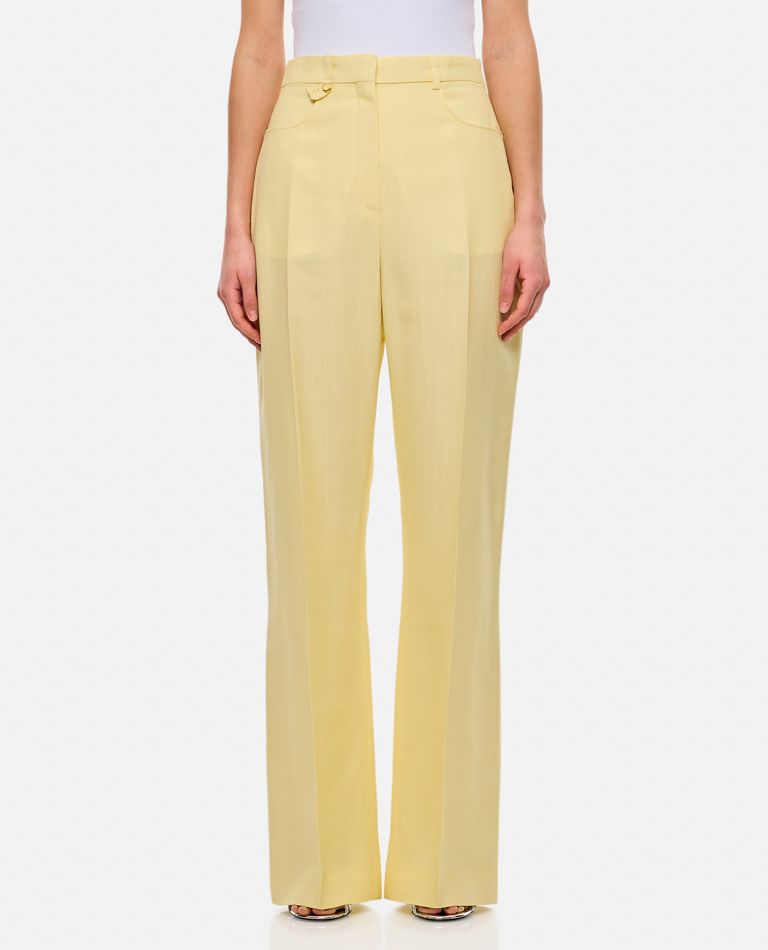 Shop Jacquemus High-waisted Straight Viscose Pant In Yellow