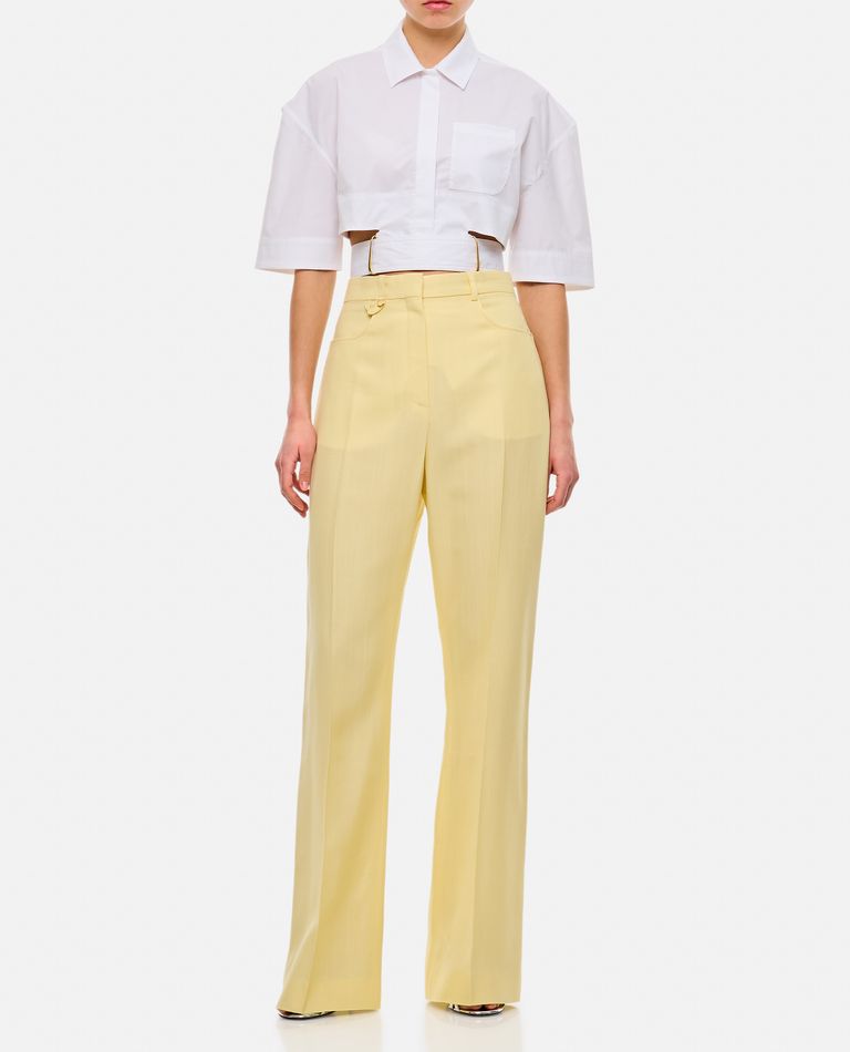 Shop Jacquemus High-waisted Straight Viscose Pant In Yellow