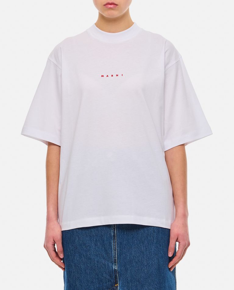 Shop Marni Oversized Logo T-shirt In White