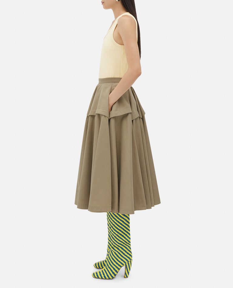 Shop Bottega Veneta Wide Cotton Midi Skirt In Beige