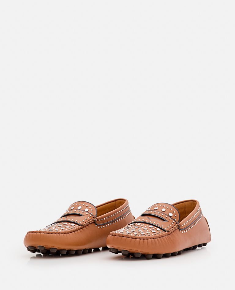 Shop Tod's Gommino Leather Loafers W/mirror Details In Brown