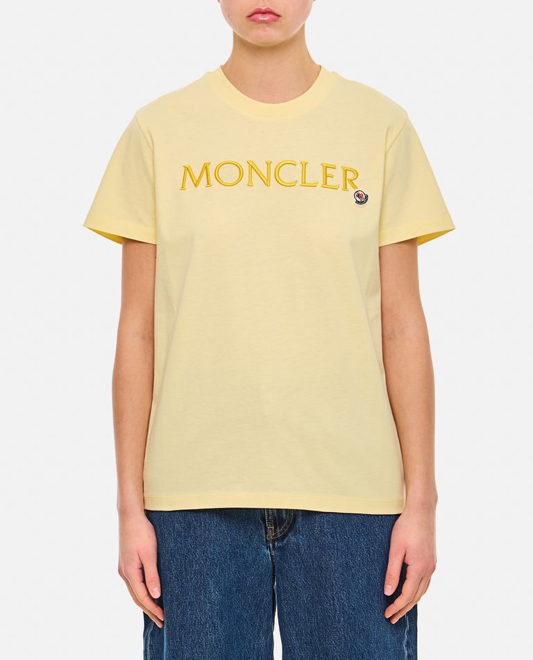 Shop Moncler Regular T-shirt W/printed Front Logo In Yellow