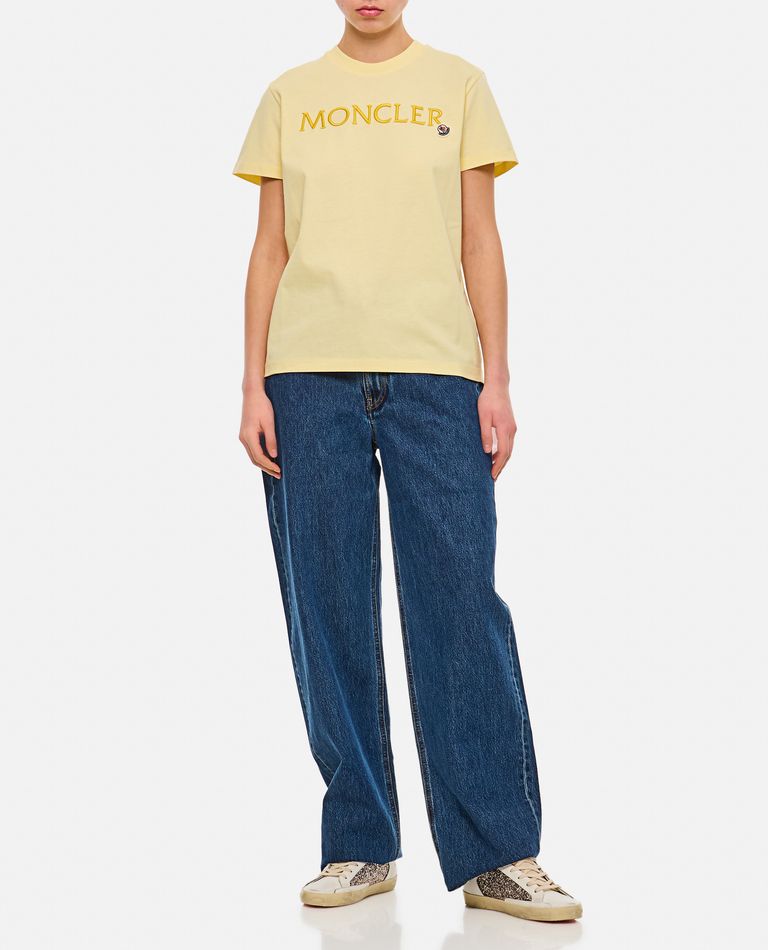 Shop Moncler Regular T-shirt W/printed Front Logo In Yellow