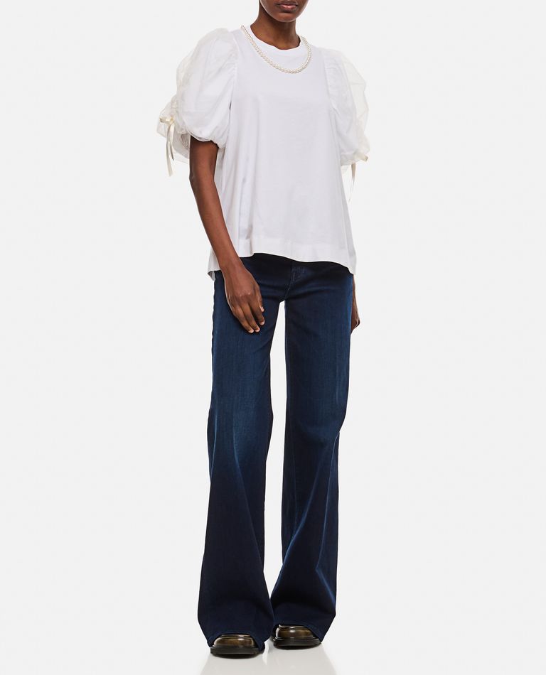 Shop Simone Rocha Beaded Tulle Overlay Puff Sleeve T-shirt W/ Bow In White