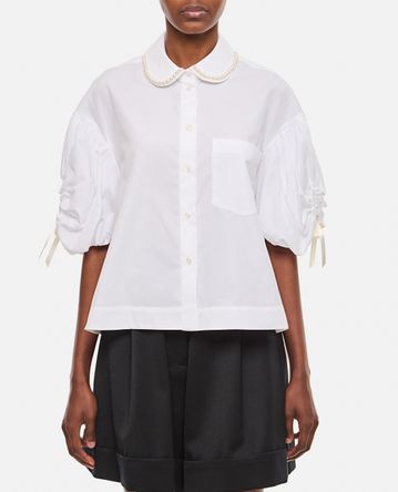 Simone Rocha - BEADED CROPPED PUFF SLEEVE SHIRT W/ RUCHED BOW