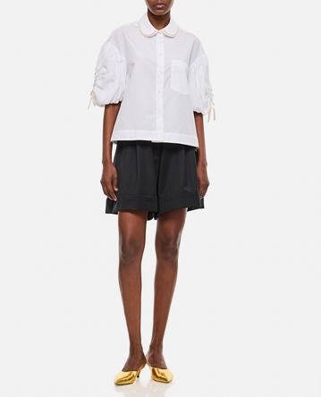 Simone Rocha - BEADED CROPPED PUFF SLEEVE SHIRT W/ RUCHED BOW