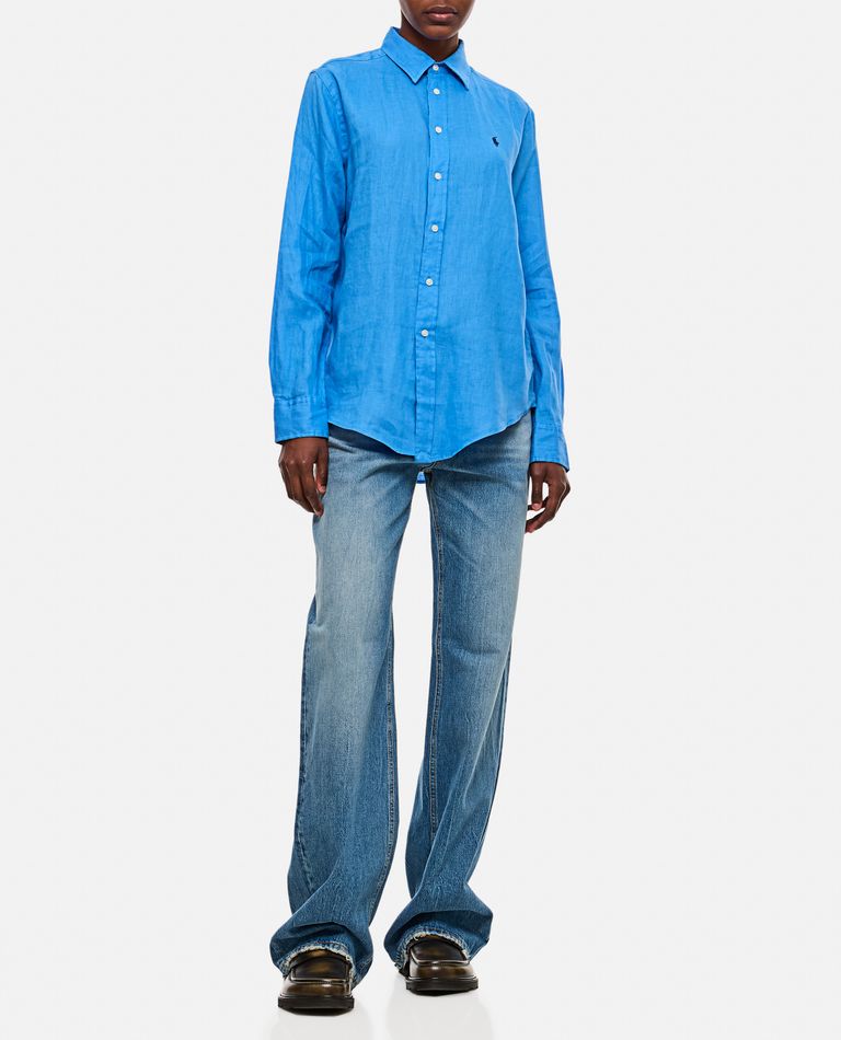 Shop Polo Ralph Lauren Linen Shirt In Sky Blue