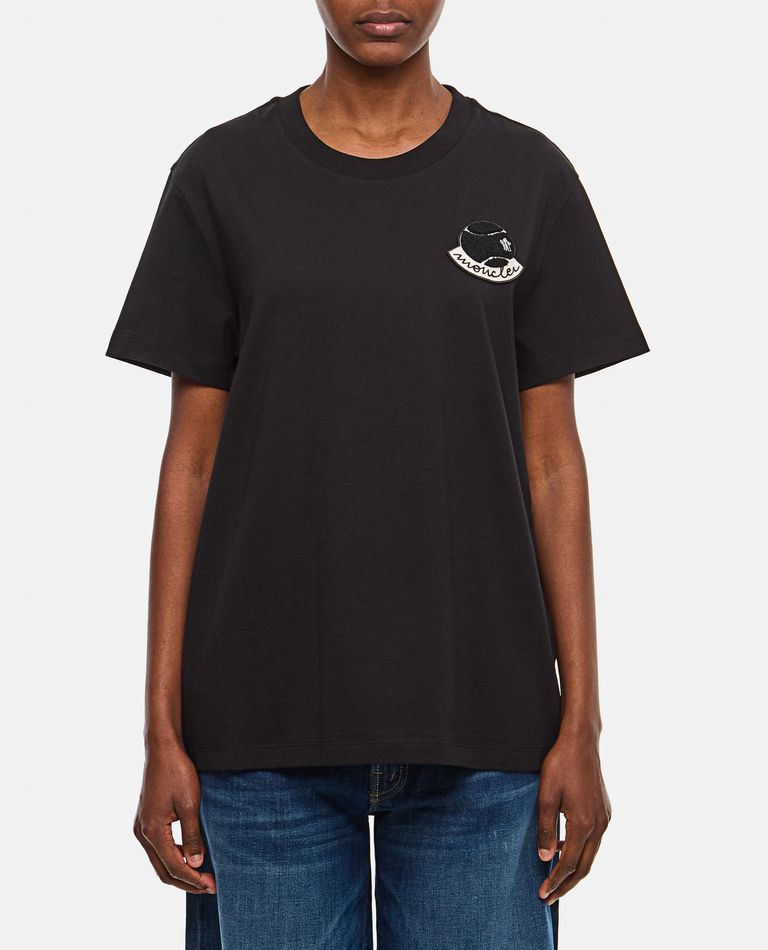 Shop Moncler Regular T-shirt W/printed Detail In Black