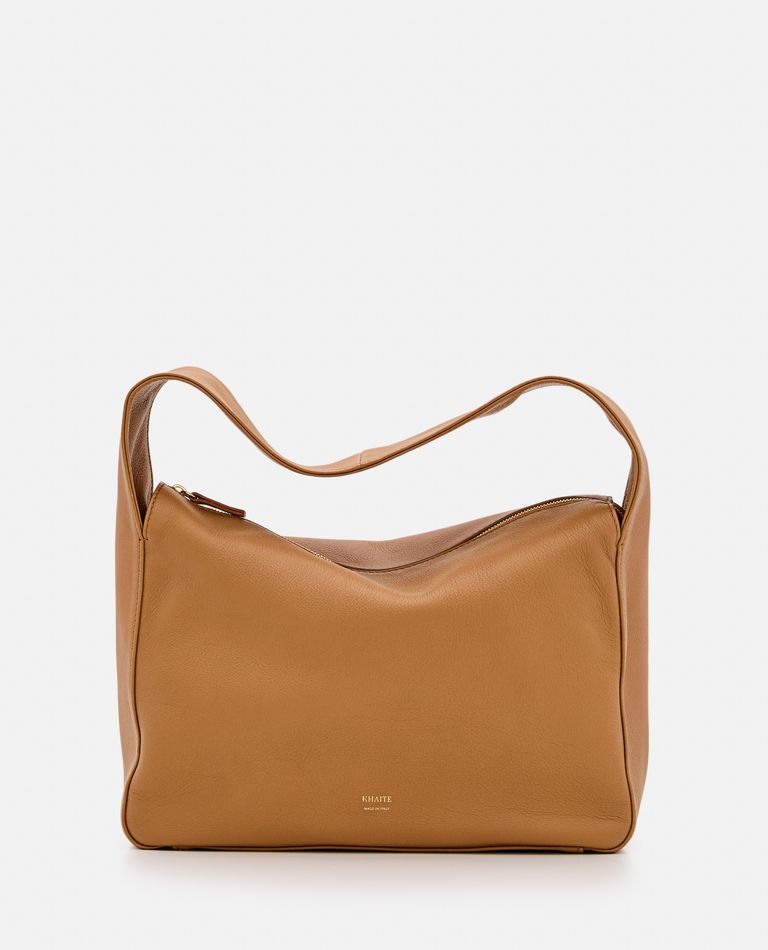 Shop Khaite Elena Leather Shoulder Bag In Beige