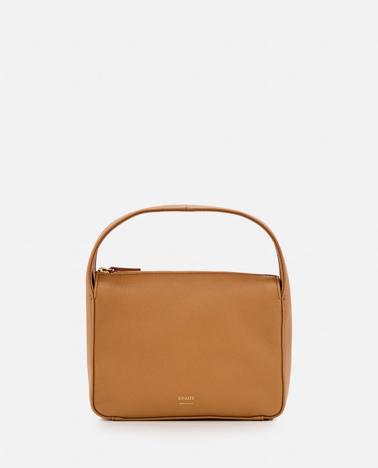 Shop Khaite Small Elena Leather Shoulder Bag In Beige