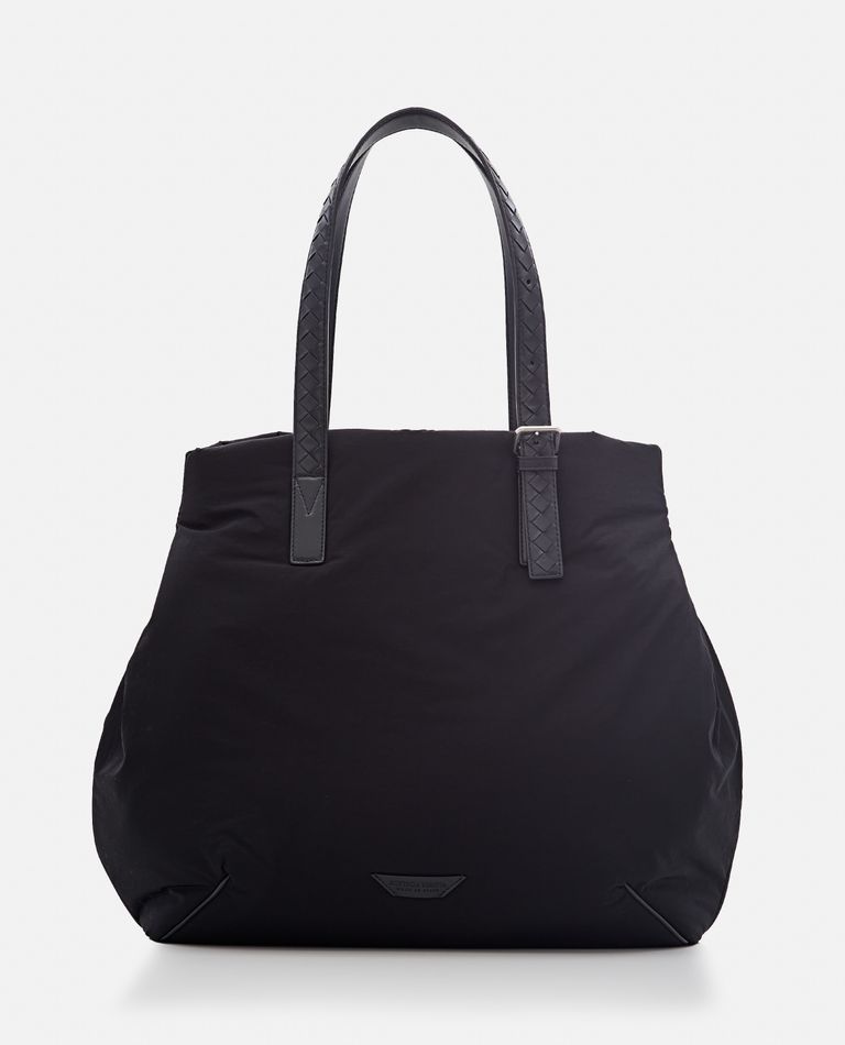 Shop Bottega Veneta Intreccio Nylon Tote Bag In Black
