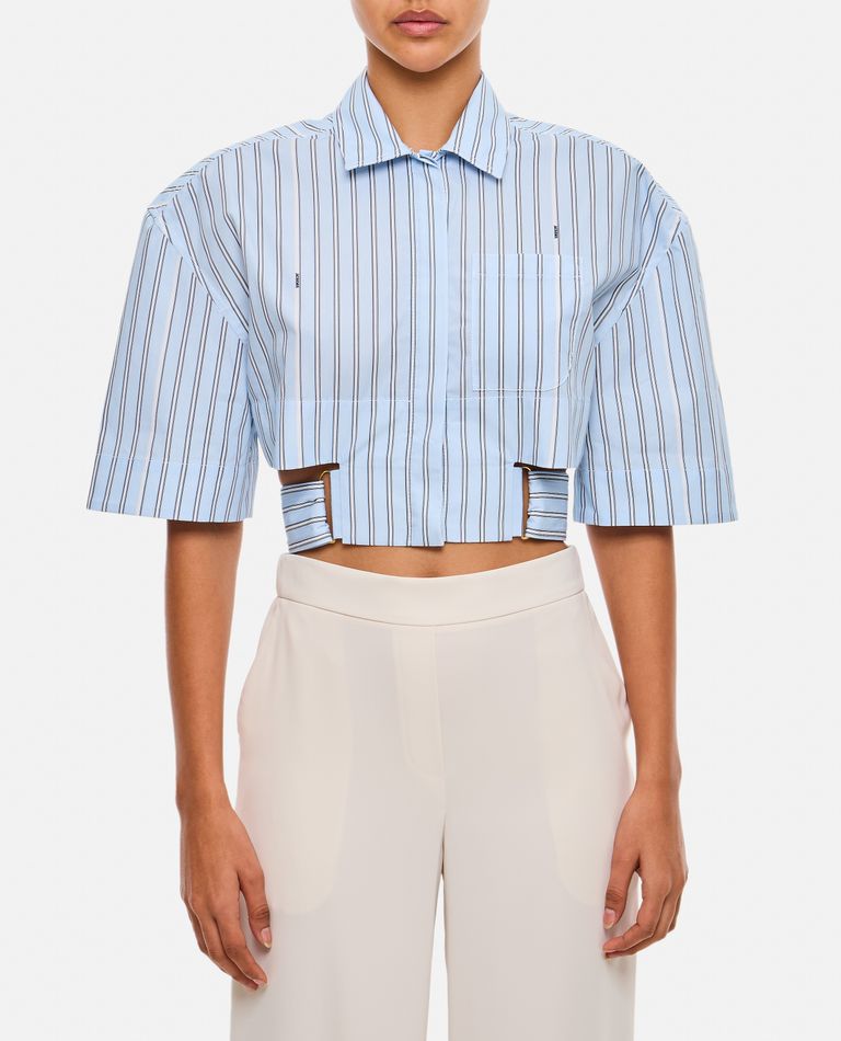 Shop Jacquemus Croppped Stripe Shirt In Sky Blue